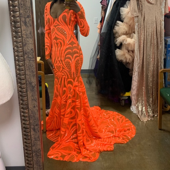 Custom Made Neon Orange Dress!🧡 Petite - Picture 3 of 5